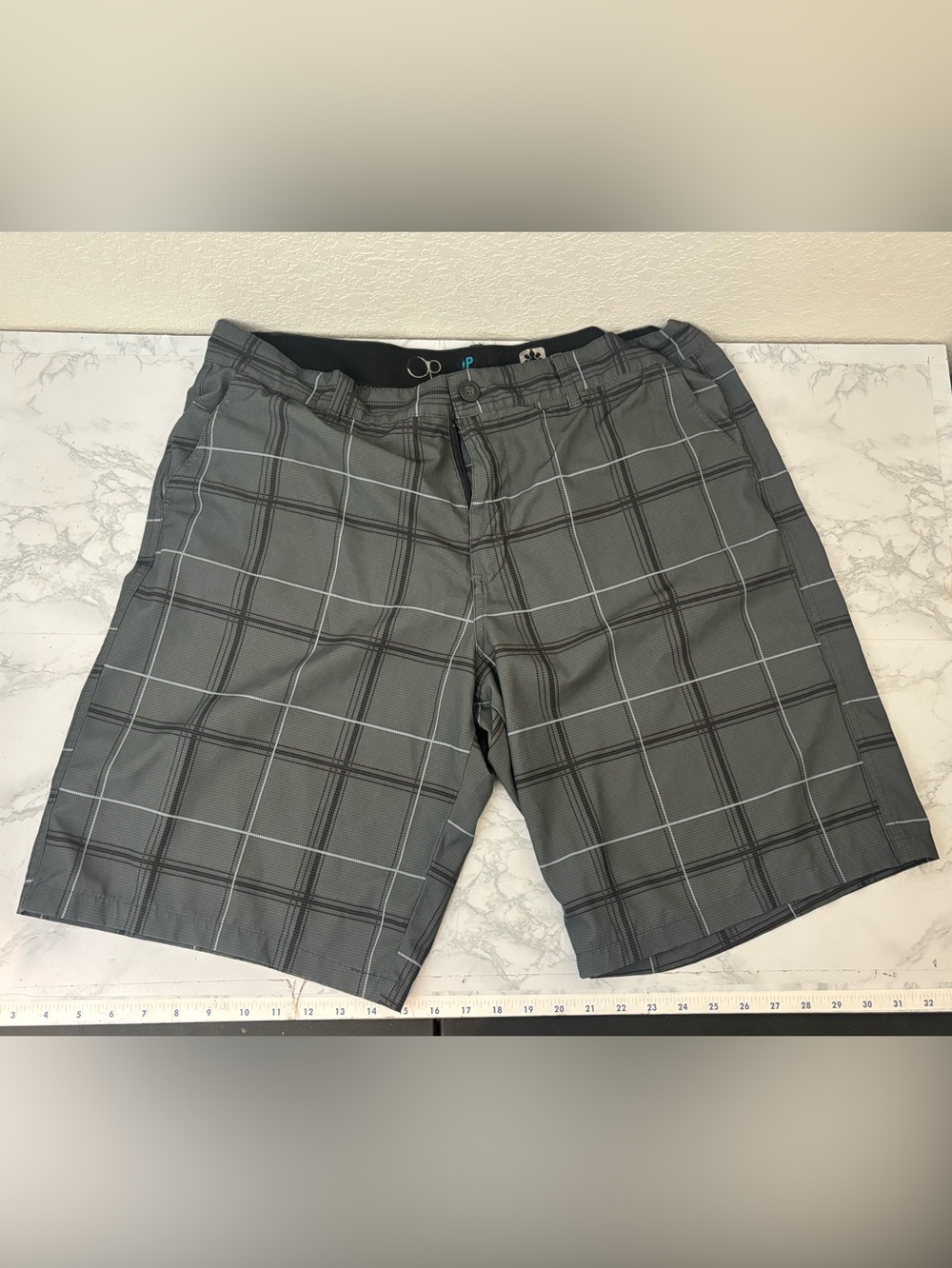 MEN'S OP flex 4 Way Stretch OP Flex Ocean Pacific Shorts size 38 Gray Plaid